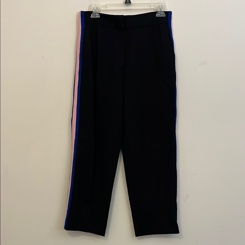 Sandro Paris Black Pants with Blue Pink and White Side Stripe Size 40